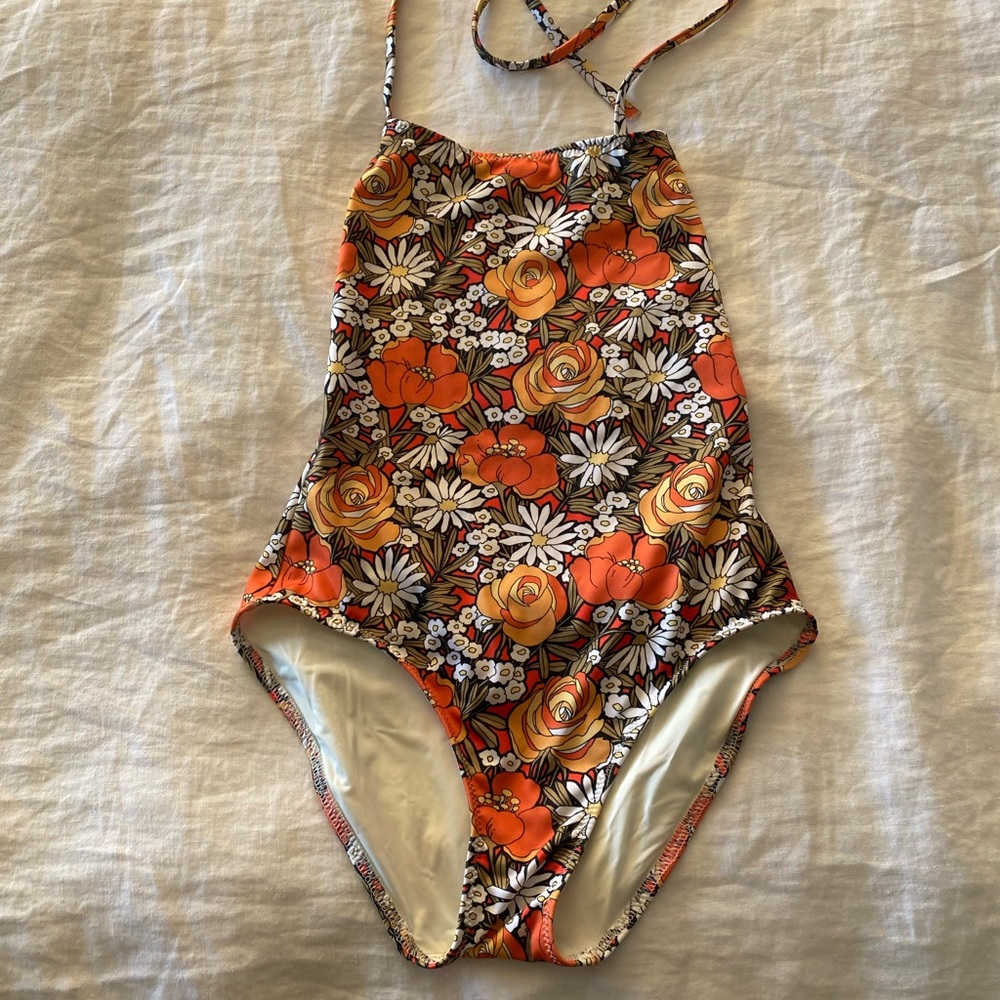 Solid & Striped One Piece Halter Bathing Suit